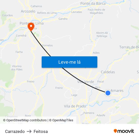 Carrazedo to Feitosa map