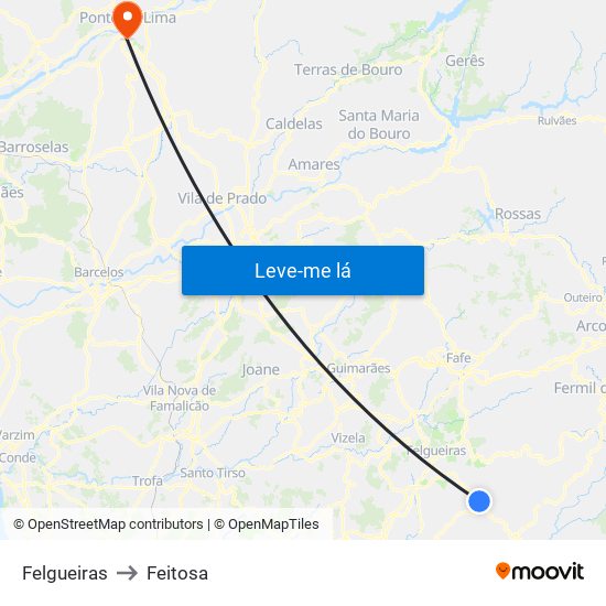 Felgueiras to Feitosa map
