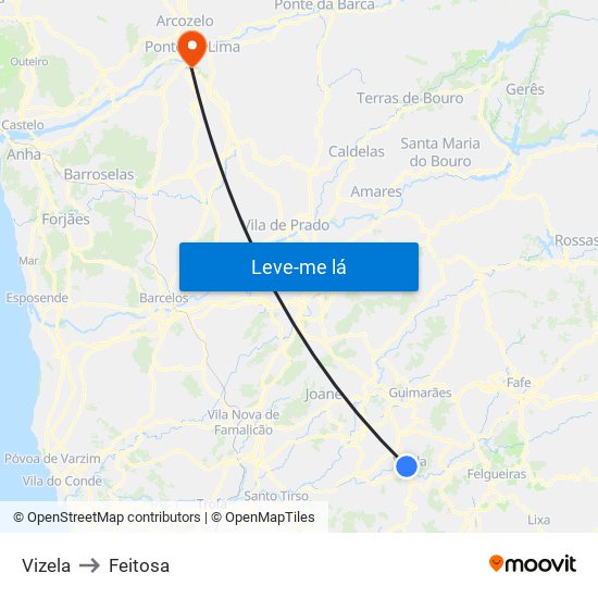 Vizela to Feitosa map