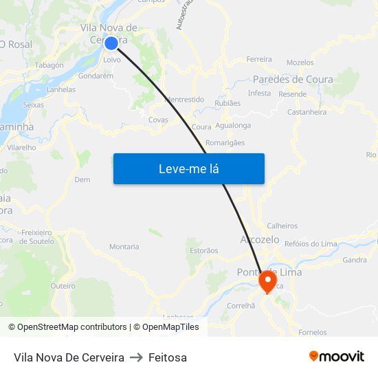 Vila Nova De Cerveira to Feitosa map