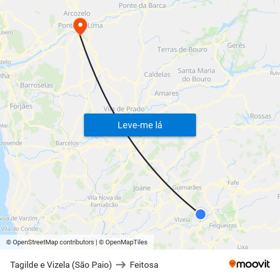 Tagilde e Vizela (São Paio) to Feitosa map