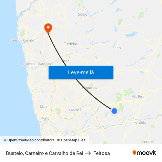 Bustelo, Carneiro e Carvalho de Rei to Feitosa map