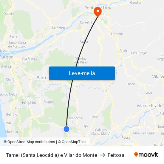 Tamel (Santa Leocádia) e Vilar do Monte to Feitosa map