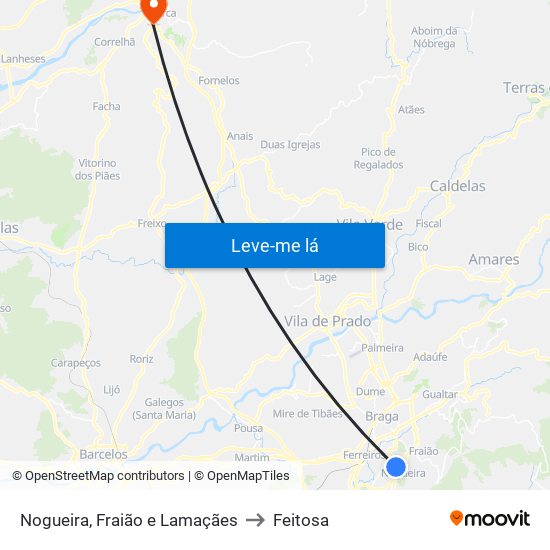Nogueira, Fraião e Lamaçães to Feitosa map