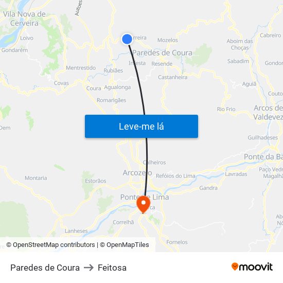 Paredes de Coura to Feitosa map