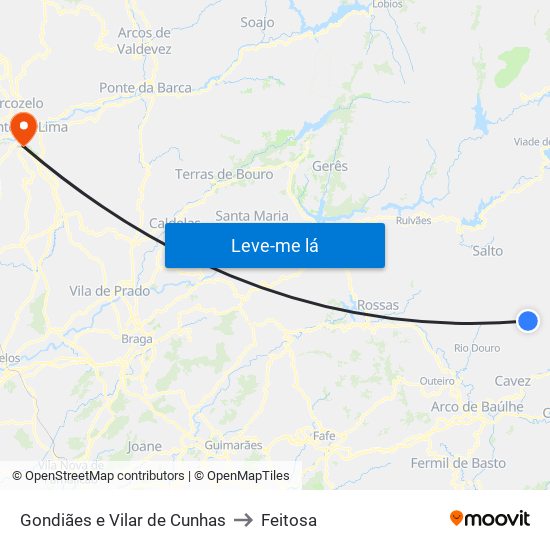 Gondiães e Vilar de Cunhas to Feitosa map