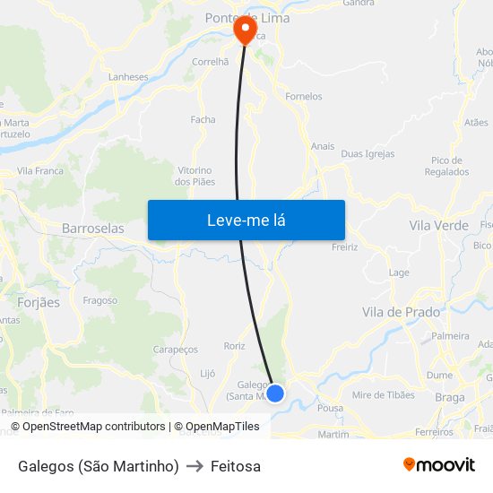 Galegos (São Martinho) to Feitosa map