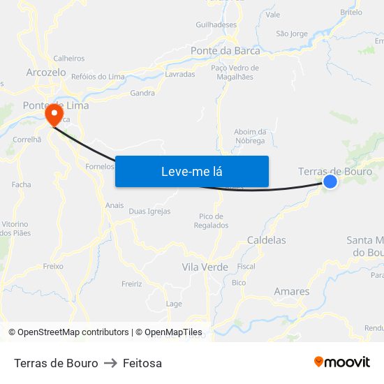 Terras de Bouro to Feitosa map