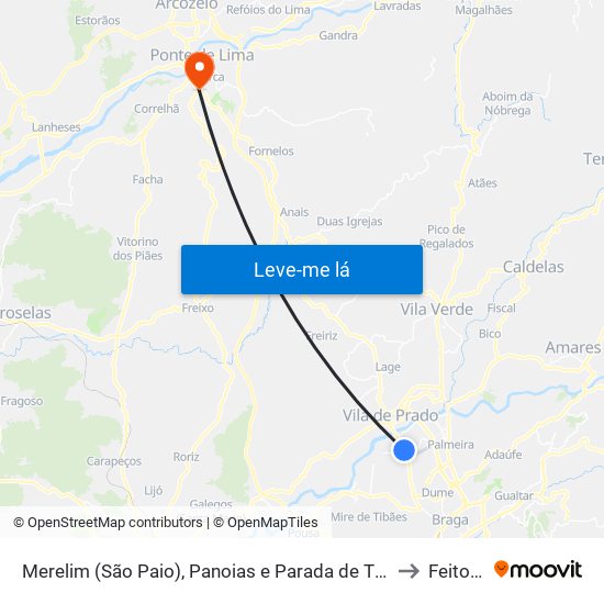 Merelim (São Paio), Panoias e Parada de Tibães to Feitosa map