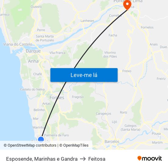 Esposende, Marinhas e Gandra to Feitosa map