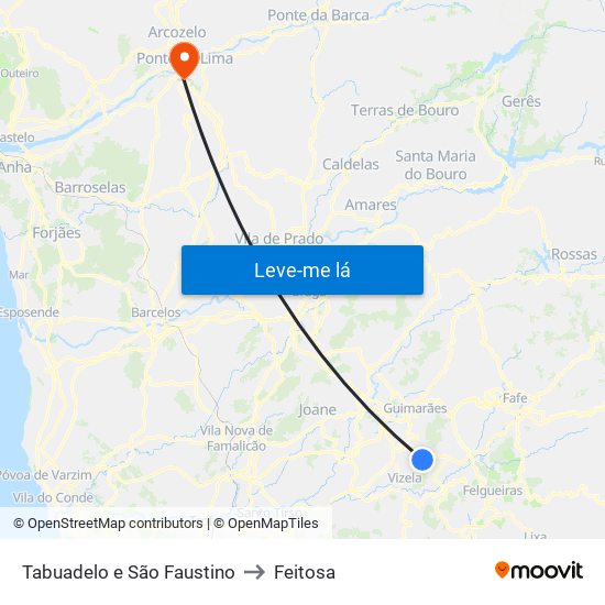 Tabuadelo e São Faustino to Feitosa map