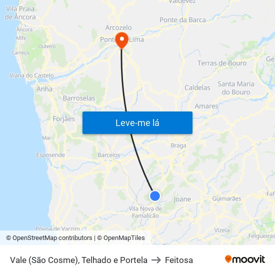 Vale (São Cosme), Telhado e Portela to Feitosa map
