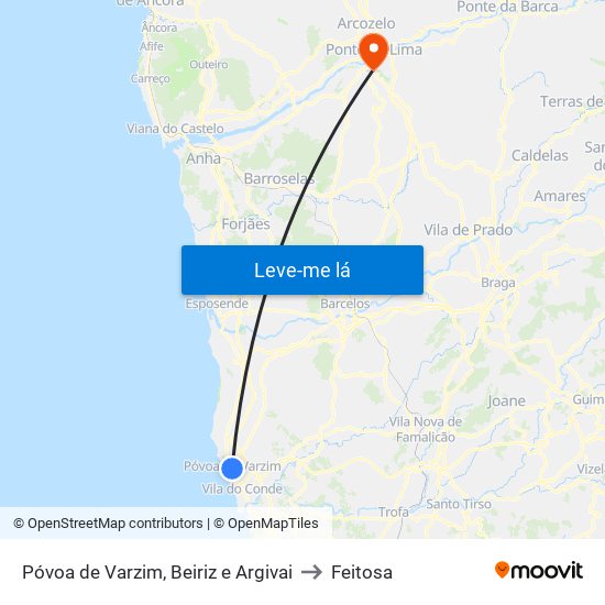 Póvoa de Varzim, Beiriz e Argivai to Feitosa map