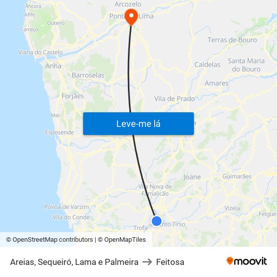 Areias, Sequeiró, Lama e Palmeira to Feitosa map