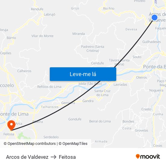 Arcos de Valdevez to Feitosa map