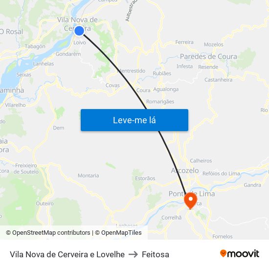 Vila Nova de Cerveira e Lovelhe to Feitosa map