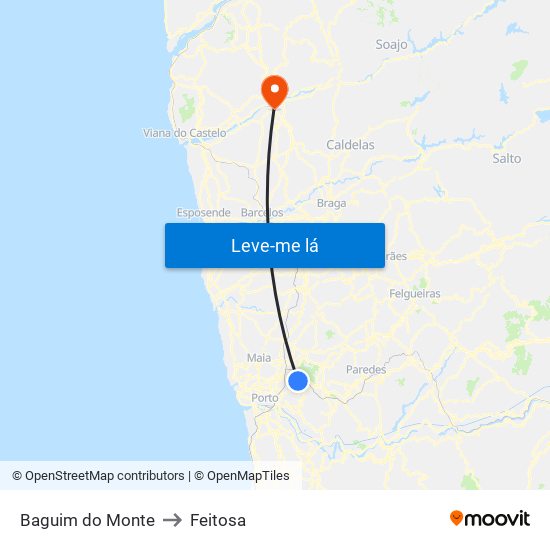 Baguim do Monte to Feitosa map