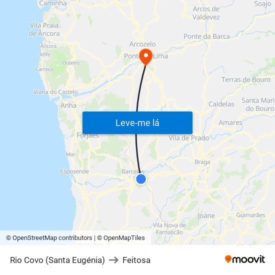 Rio Covo (Santa Eugénia) to Feitosa map