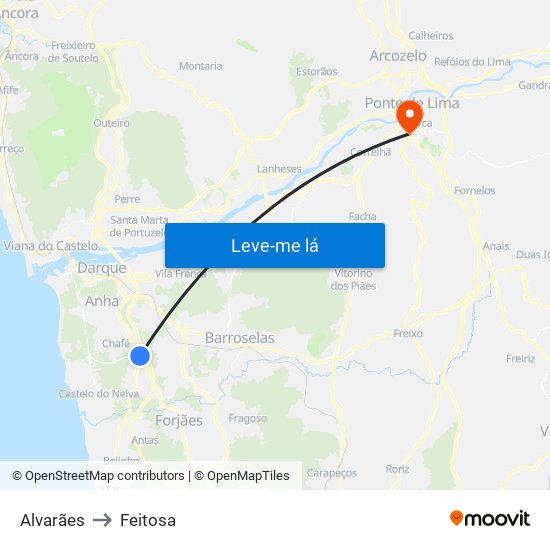 Alvarães to Feitosa map