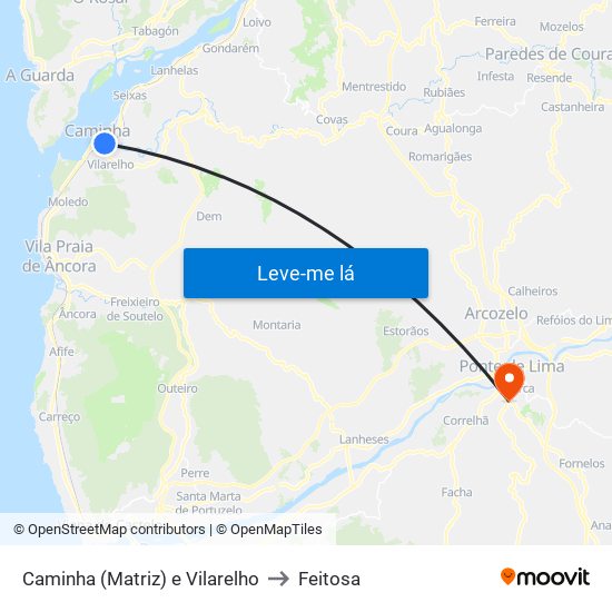 Caminha (Matriz) e Vilarelho to Feitosa map