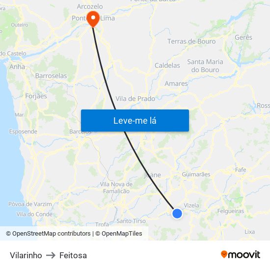 Vilarinho to Feitosa map
