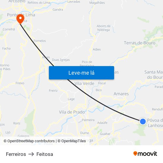 Ferreiros to Feitosa map