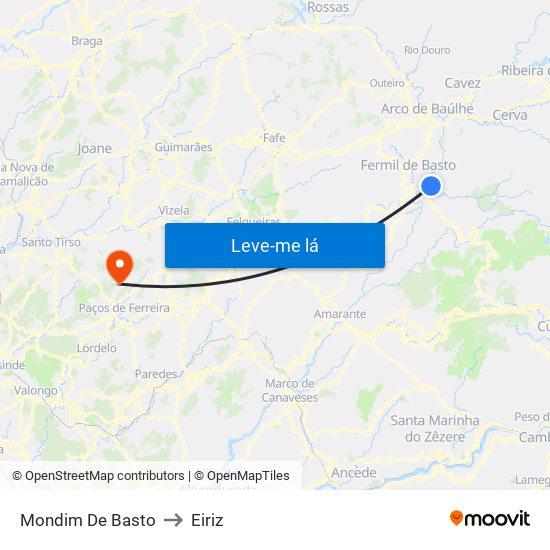 Mondim De Basto to Eiriz map