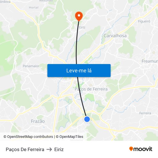 Paços De Ferreira to Eiriz map