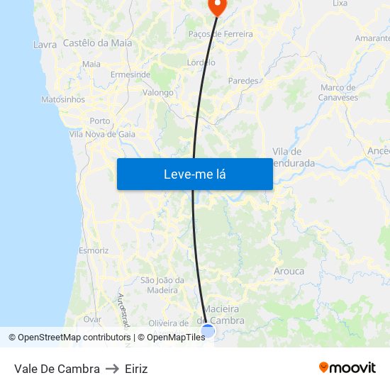 Vale De Cambra to Eiriz map