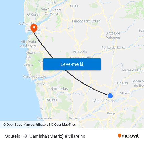 Soutelo to Caminha (Matriz) e Vilarelho map