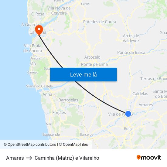 Amares to Caminha (Matriz) e Vilarelho map