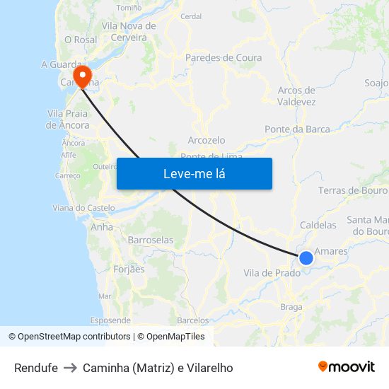 Rendufe to Caminha (Matriz) e Vilarelho map