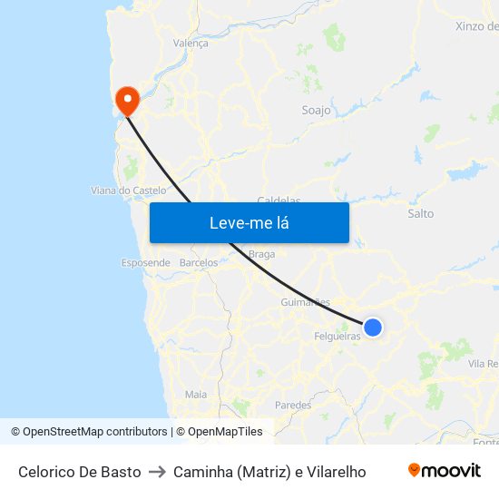 Celorico De Basto to Caminha (Matriz) e Vilarelho map