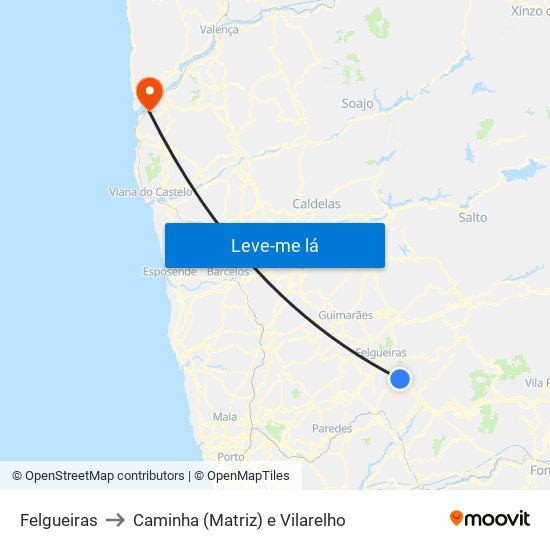 Felgueiras to Caminha (Matriz) e Vilarelho map