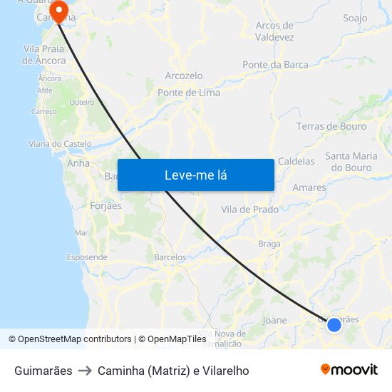 Guimarães to Caminha (Matriz) e Vilarelho map