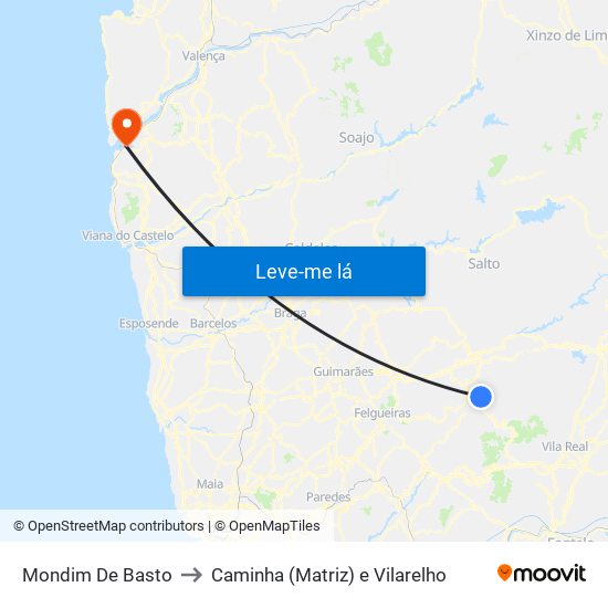 Mondim De Basto to Caminha (Matriz) e Vilarelho map