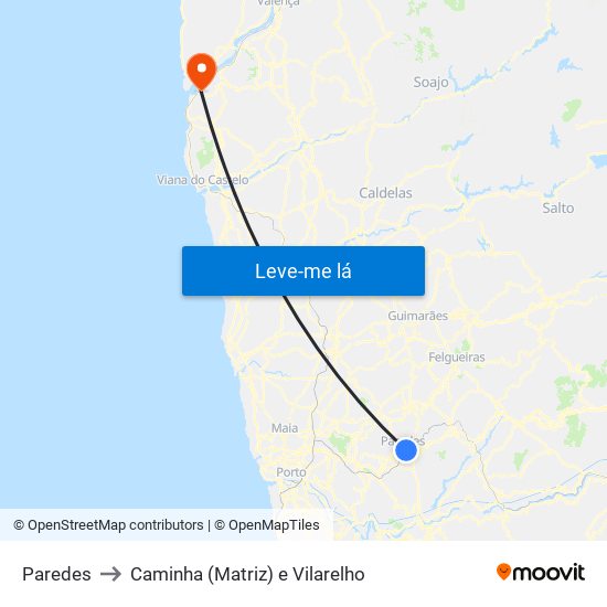 Paredes to Caminha (Matriz) e Vilarelho map