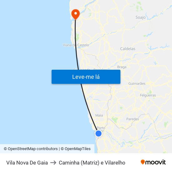 Vila Nova De Gaia to Caminha (Matriz) e Vilarelho map