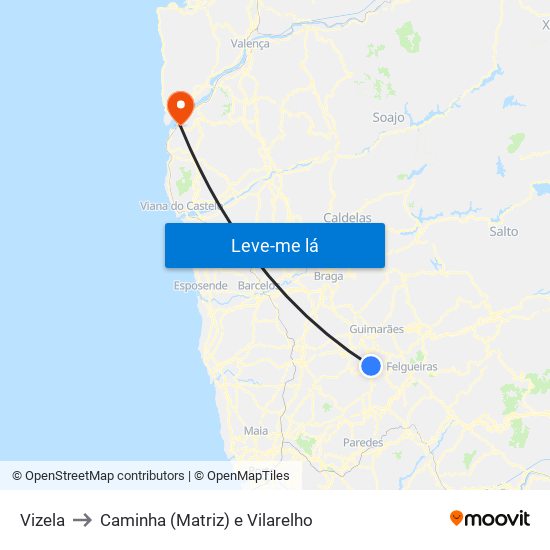 Vizela to Caminha (Matriz) e Vilarelho map