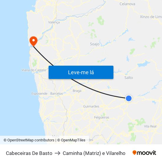 Cabeceiras De Basto to Caminha (Matriz) e Vilarelho map