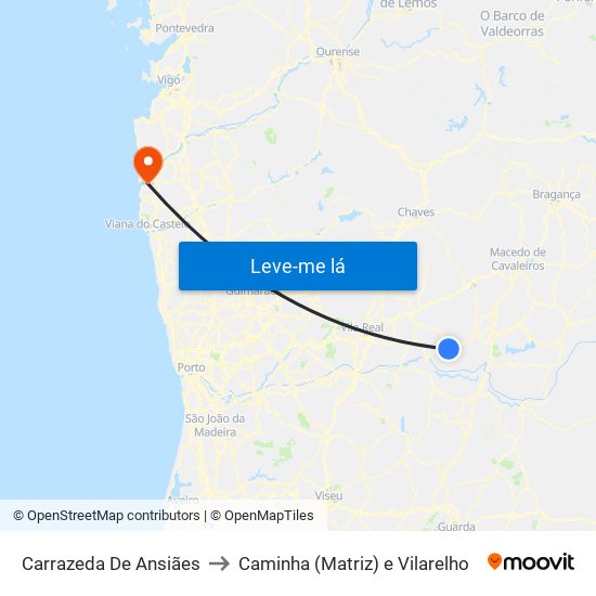 Carrazeda De Ansiães to Caminha (Matriz) e Vilarelho map