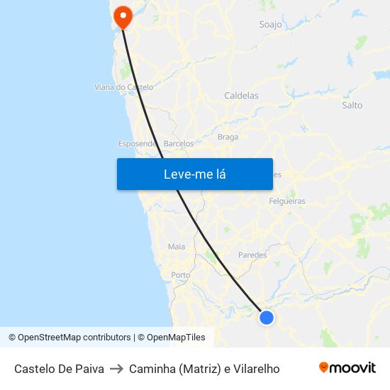 Castelo De Paiva to Caminha (Matriz) e Vilarelho map