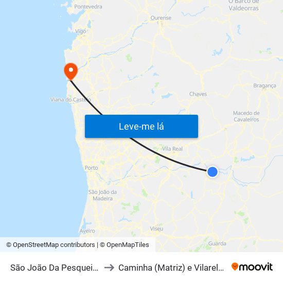 São João Da Pesqueira to Caminha (Matriz) e Vilarelho map