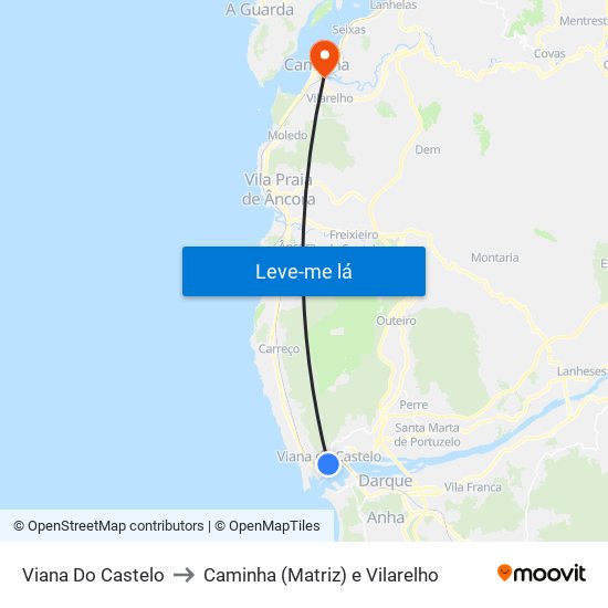 Viana Do Castelo to Caminha (Matriz) e Vilarelho map