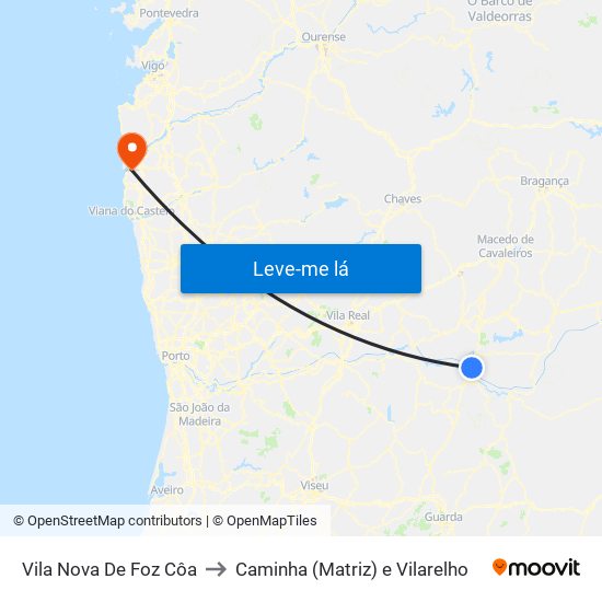 Vila Nova De Foz Côa to Caminha (Matriz) e Vilarelho map