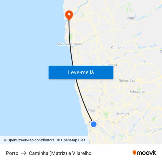 Porto to Caminha (Matriz) e Vilarelho map