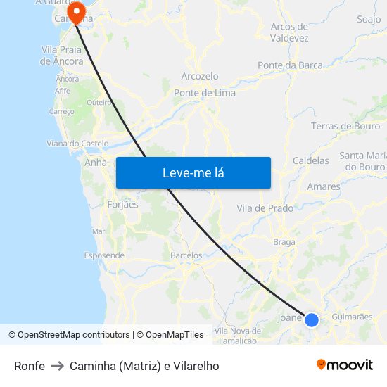 Ronfe to Caminha (Matriz) e Vilarelho map