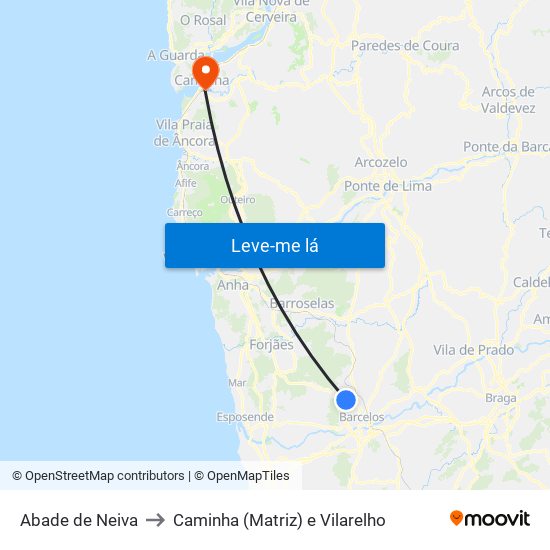 Abade de Neiva to Caminha (Matriz) e Vilarelho map