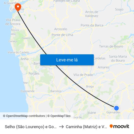 Selho (São Lourenço) e Gominhães to Caminha (Matriz) e Vilarelho map