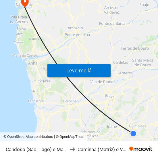 Candoso (São Tiago) e Mascotelos to Caminha (Matriz) e Vilarelho map